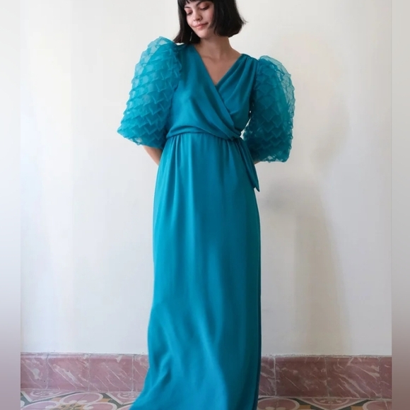 Miss Elliette Dresses & Skirts - Vintage 60s 1970s Cottage Retro Glam Puff Sleeve Maxi Dress